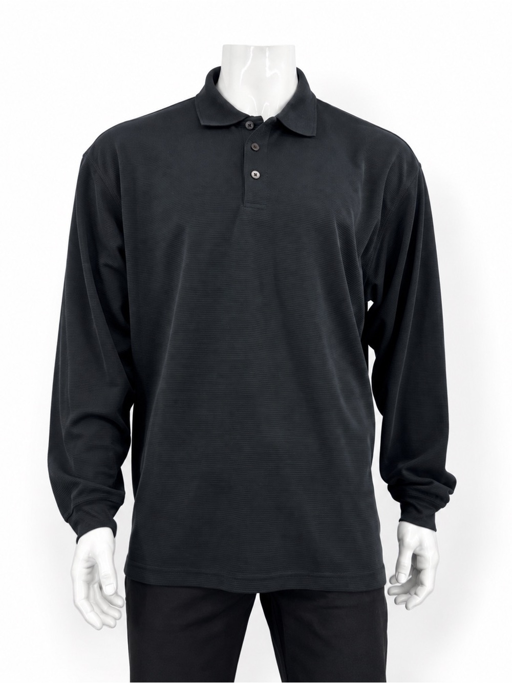 Bugatchi Uomo Black Long Sleeve Textured Polo Shirt